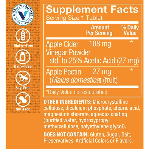 Vista 2 de The Vitamin Shoppe Vinagre de sidra de manzana con pectina de manzana (100 tabletas)