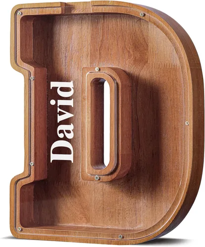 Vista 9 de SummiDate Alcancía de madera de letra para niños y niñas, Alfabeto, personalizada, regalo de cumpleaños y pascua para niños (A)