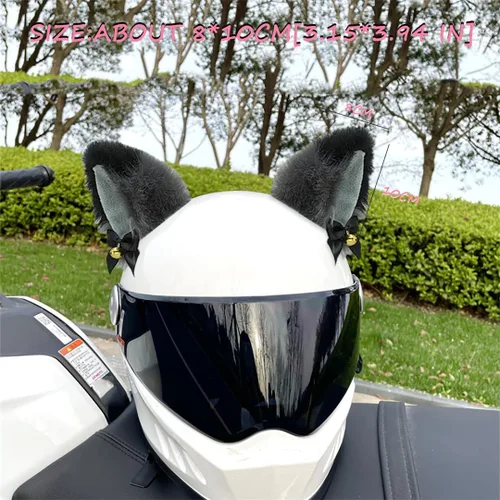 Vista 2 de 1 par de lindas orejas de gato para casco, accesorios para casco, orejas de felpa para casco, cuernos para casco, adornos para casco