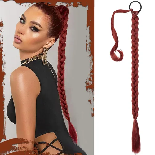 Vista 83 de SOFEIYAN Extensión de cola de caballo trenzada larga con banda elástica y mechón liso envolvente, extensiones de cabello naturales suaves