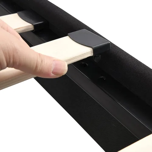 Vista 4 de Base de cama tamaño King, moderna cama tapizada con cabecero, base de cama pesada con soporte de listones de madera, fácil montaje, no necesita
