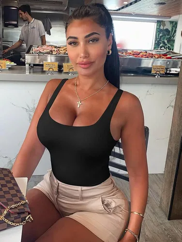 Vista 5 de YFANG Body básico sexy para mujer, sin mangas, con doble forro, ajustado
