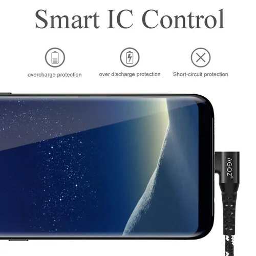 Vista 5 de AGOZ Cable USB C corto de 1 pie, cargador rápido de 90 grados, cable de ángulo recto compatible con Samsung Galaxy S26 S25 S24 S23 S22, A15 A16 A17