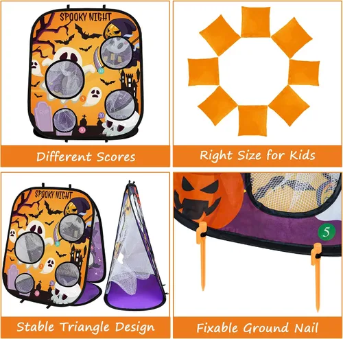 Vista 7 de Juegos de Halloween para fiestas infantiles, espeluznante lanzamiento de bolsas de frijoles, juegos de fiesta de Halloween, juego de carnaval
