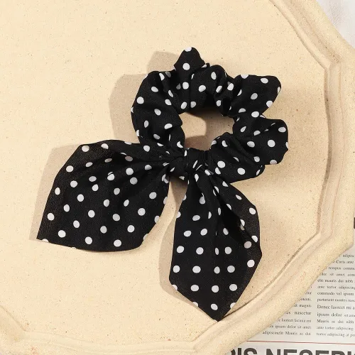 Vista 5 de Coleteros para el cabello con lazo anudado para el cabello, bufanda blanca y negra, soporte de cola de caballo de gasa para mujeres, accesorios