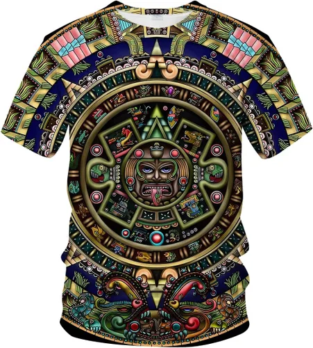 Vista 10 de LAOLIUSN Camiseta azteca para hombre con diseño de tótems mayas con estampado mexicano Beige