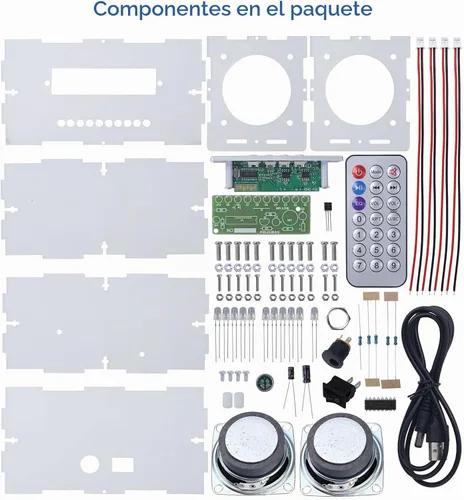 Vista 2 de MiOYOOW Kit de altavoz Bluetooth DIY con luces LED, proyecto electrónico STEM Portable Stereo Amplifier Circuit Board Kit, Soldering Practice Kit