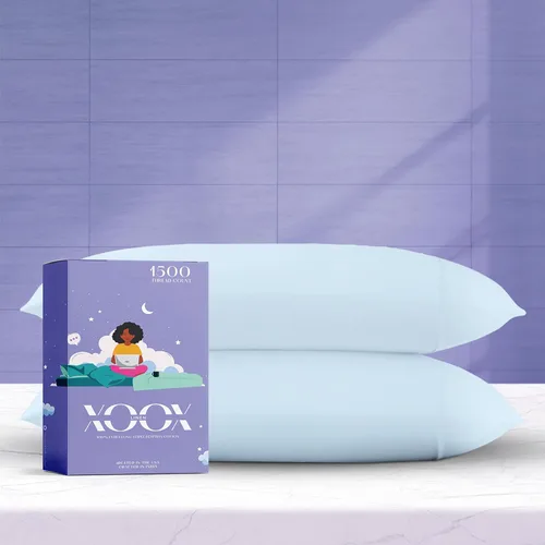 Vista 23 de XOOX Linen Juego de 4 fundas de almohada de algodón egipcio, tamaño Queen, fundas de almohada de lujo de 1500 hilos de alto tamaño estándar
