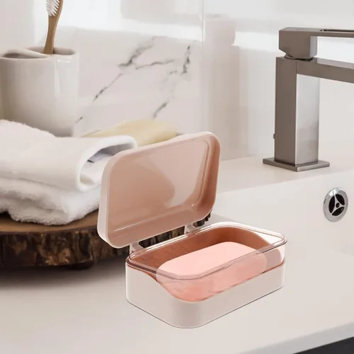 Vista 2 de DOITOOL Soporte para jabón con tapa, barra de jabón, contenedor y protector para baño, cocina, fregadero, ducha, bañera, caja abatible con drenaje