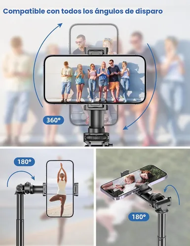 Vista 6 de Trípode de teléfono de 75 pulgadas, palo selfie con control remoto y soporte para teléfono, trípode extensible para iPhone, trípode de aluminio