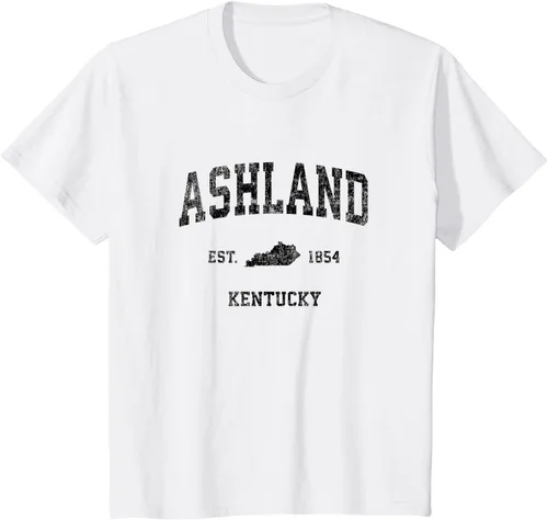 Vista 33 de Ashland Kentucky KY Vintage Sports Design Camiseta de impresión negra Asfalto