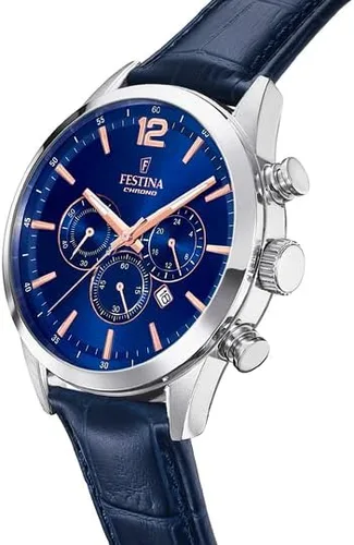 Vista 2 de Festina Reloj deportivo de cuarzo japonés de acero inoxidable para hombre con correa de piel azul 21 modelo F205424