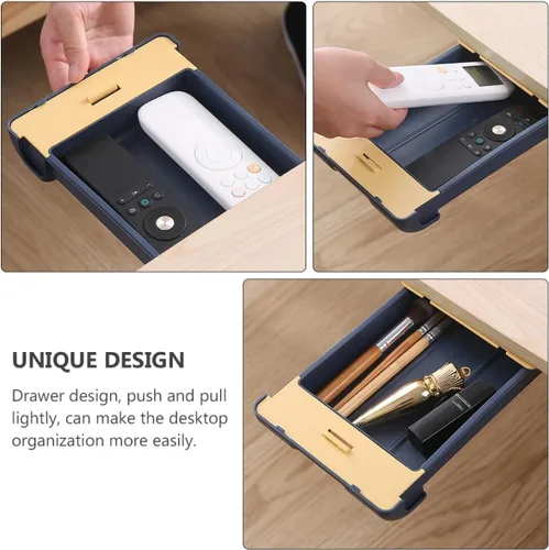 Vista 3 de EXCEART Caja de almacenamiento con cajón, cajón de almacenamiento oculto, cajón de mesa oculto, bandeja de cajón autoadhesiva, bandeja para lápices