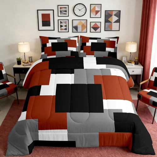 Vista 29 de Castle Fairy Juego de edredón con estampado azteca occidental, juego de ropa de cama geométrica a rayas marrones para niños y adolescentes