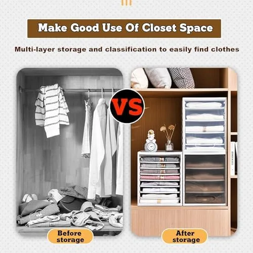 Vista 3 de Stackable Closet Organizer for Folded Clothes - 6 Partition Plastic Storage Bins with Lids, Drawer Organizer, Grey - Ideal for Efficient Closet