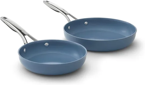 Vista 6 de Calphalon Premier - Juego de sartenes antiadherentes de cerámica de 8 y 10 pulgadas, sartenes de cerámica duraderas para sellar, saltear, utensilios