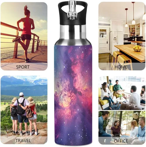 Vista 5 de Botella de agua colorida y hermosa galaxia de acero inoxidable de 20.3 fl oz, a prueba de fugas, adecuada para gimnasio, escuela, niños y adultos