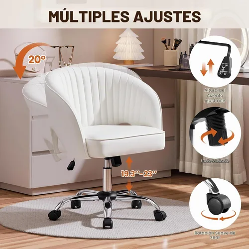 Vista 9 de Yaheetech - Silla de escritorio de piel sintética color crema, asiento giratorio copetudo