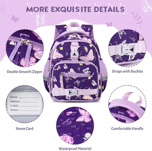 Vista 5 de Mochila 11 para niños y niñas, Mariposa, Compacto
