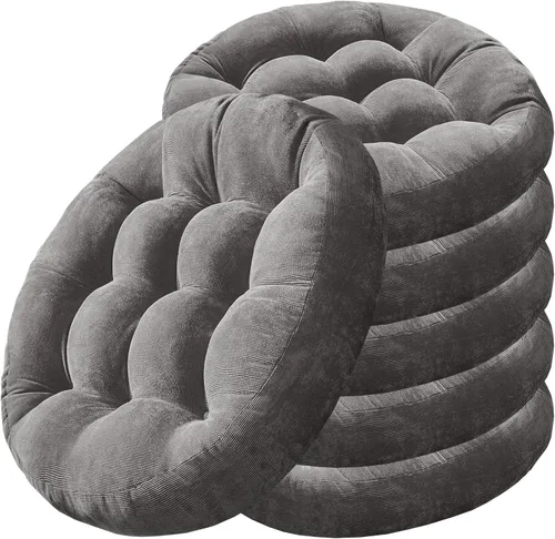 Vista 21 de Degrees of Comfort - Cojines redondos y grandes de pana y capitoné para el suelo, meditación y sala tatami, para adultos, gris, 22 pulgadas Redondo
