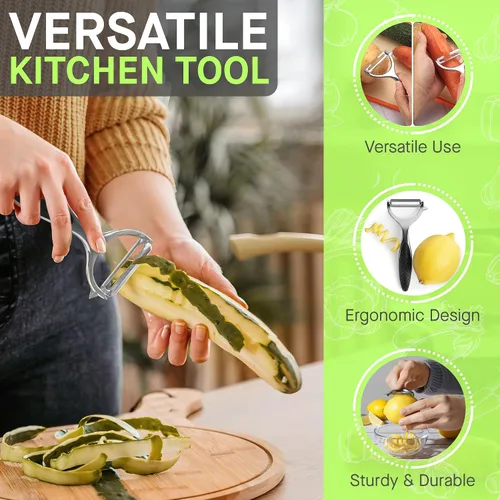 Vista 6 de Juego de pelado de frutas y verduras de acero inoxidable, cómodo mango antideslizante, pelador en forma de Y y I para papas, zanahorias, manzanas