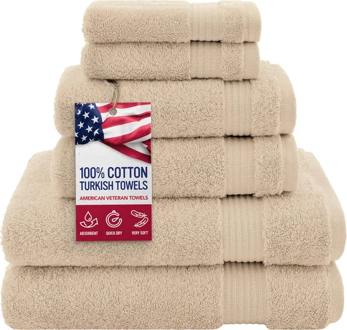 Vista 66 de Juego de toallas American Veteran Towel, de lujo, 6 piezas de algodón 100 % turco para máxima suavidad y absorción, para hotel y spa