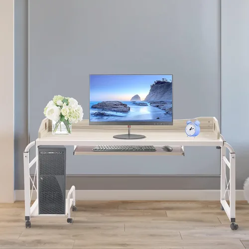 Vista 7 de Escritorio de cama Burlywood ajustable en altura, mesa multifuncional móvil, escritorio de computadora elástica para dormitorio, comedor, sala