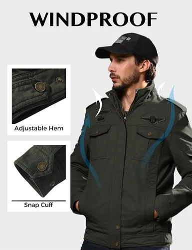 Vista 6 de WenVen Chaqueta de invierno cálida con forro polar para hombre, abrigo militar de algodón grueso, Beige