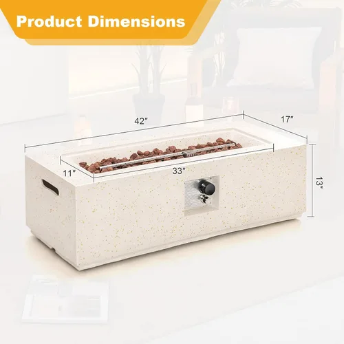 Vista 4 de Tangkula Mesa de fuego para exteriores de 50,000 BTU, mesa rectangular de gas propano de terrazo de 42 pulgadas con encendido automático, quemador