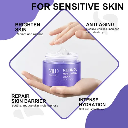 Vista 3 de Crema de noche con retinol y ácido hialurónico, hidratante facial antienvejecimiento, crema facial de retinol antienvejecimiento para mujeres