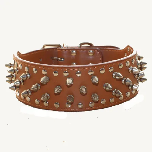 Vista 2 de Collar de perro con tachuelas de piel sintética para perros medianos y grandes Pit Bull Mastiff Bully Boxer (negro, XL)