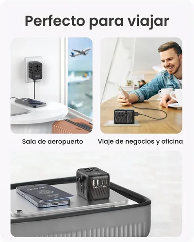 Vista 7 de LENCENT Adaptador de corriente universal de viaje, cargador de pared