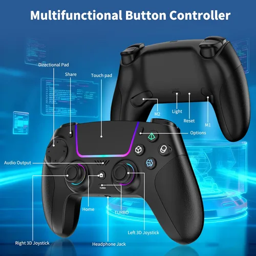 Vista 2 de VidPPluing Wireless Controller Compatible with PS5/Android/IOS/MAC/Steam Deck, Gamepad with LED Lighting/Hall Effect Trigger/Turbo/Macro/Dual