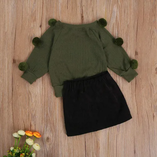 Vista 3 de Conjunto de ropa de 2 piezas para niñas pequeñas para otoño e invierno Verde militar