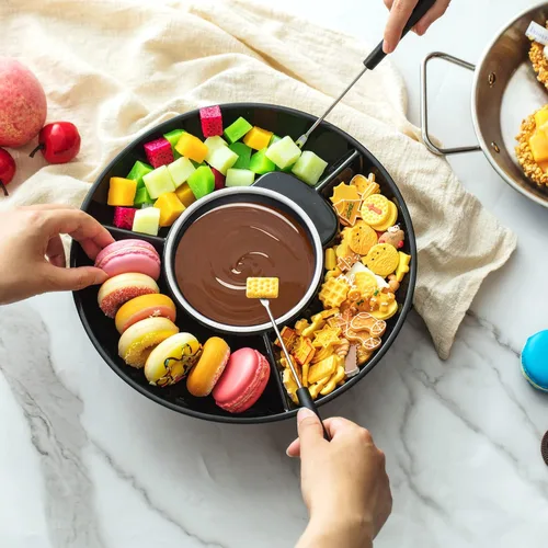 Vista 7 de Lallisa Juego de ollas de fondue eléctricas, kit de fondue de chocolate, máquina de fondue eléctrica, bandejas de servir desmontables con 4
