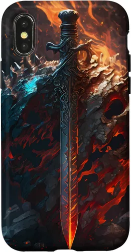 Vista 5 de Espada flameante y escudo el símbolo del guerrero Funda para iPhone 16