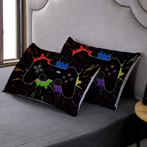 Vista 4 de AILONEN - Ropa de cama con estampado de control de videojuegos, para niños, funda de edredón, supersuave y resistente a la decoloración, 3 piezas