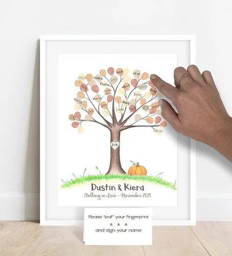Vista 3 de Decoración de boda con temática de otoño sin marco, diseño de calabaza, árbol de huellas dactilares de boda de otoño
