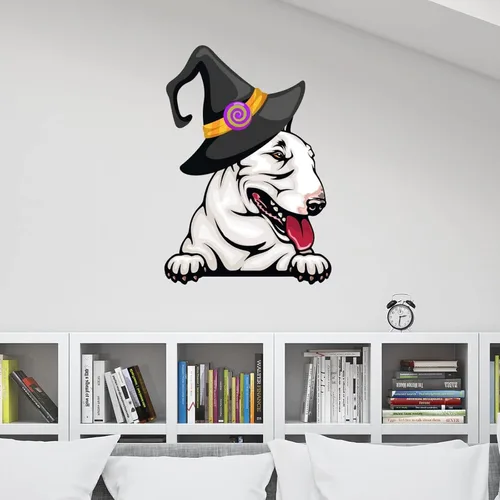Vista 4 de Guangpat Calcomanías de pared de Halloween, brujas, bull terrier, decoración en miniatura, calcomanías de Feliz Halloween, decoración de pared
