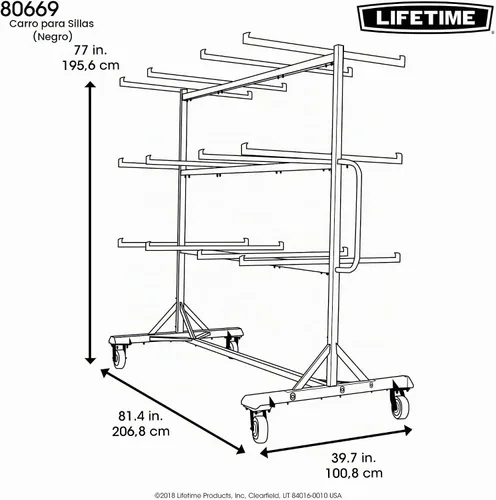 Vista 7 de LIFETIME Carrito de almacenamiento de silla vertical, acero aleado, negro