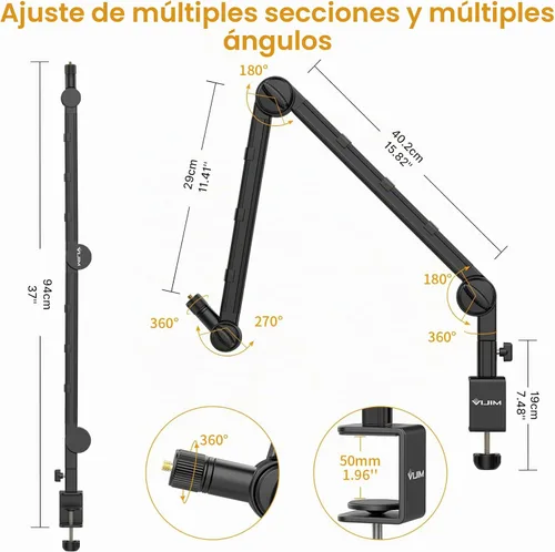 Vista 5 de PICTRON VIJIM LS25 Soporte de Escritorio para Cámara, Soporte Flexible para Cámara Web con Brazo Articulado, Abrazadera de Mesa Adecuada