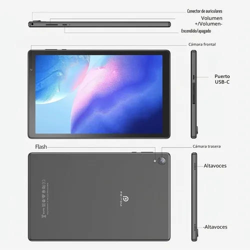 Vista 6 de PRITOM Tabletas de 10 pulgadas, TAB10 Android 14 Tablet, Quad-Core, WiFi, 32 GB, 6000mAh, pantalla HD IPS, cámara dual, Bluetooth (gris)