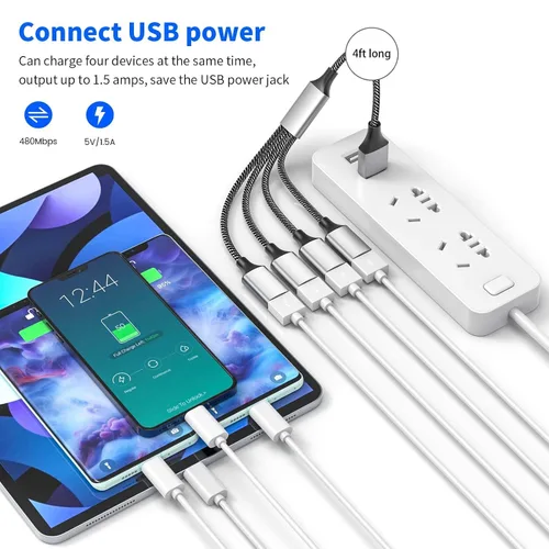Vista 5 de Fidioto Divisor USB Y, un cable de extensión USB de 1 macho a 4 hembra, soporte de divisor USBA para carga y transferencia de datos