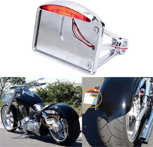 Vista 13 de Rich Choices - Luces traseras de motocicleta con soporte lateral para matrícula, luces de freno integradas, luz de stop, impermeables, de aluminio