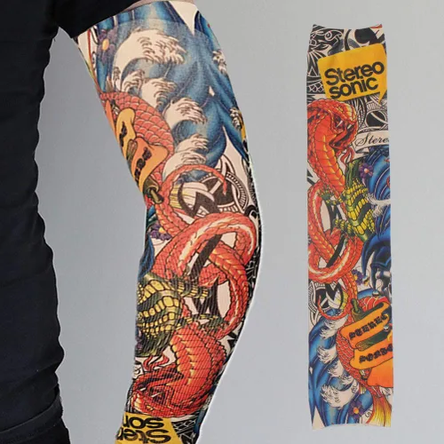 Vista 4 de HOVEOX Juego de 12 fundas temporales para tatuaje, arte corporal, medias de brazo, protector de artes, tatuaje falso de Halloween para hombres