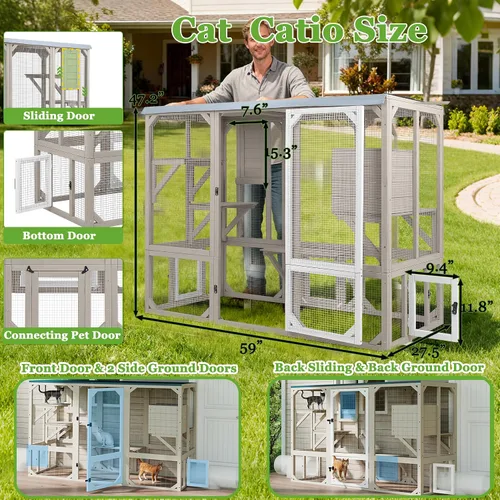 Vista 5 de PetsCosset Catio - Recintos para gatos al aire libre, casa grande para gatos de 4 pisos para ventana interior y exterior, catio exterior de madera