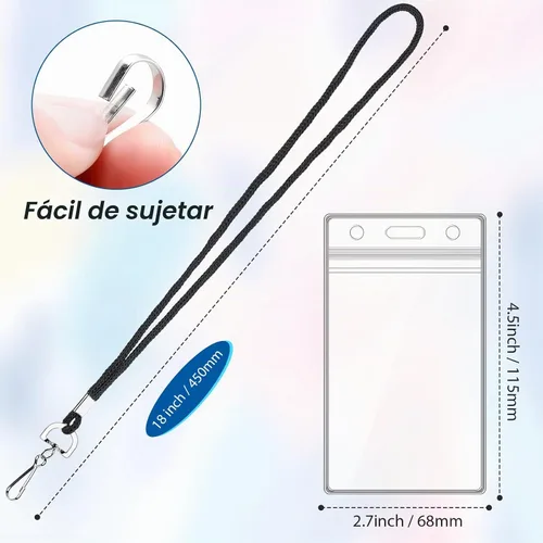 Vista 3 de 100 soportes verticales para tarjetas de identificación y 100 cordones Negro