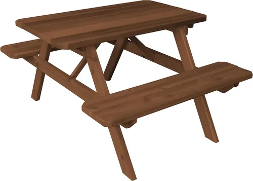 Vista 3 de Furniture Barn USA Mesa de picnic de cedro de 4 pies con bancos adjuntos, tinte de cedro mancha de cedro
