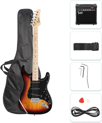 Vista 17 de GLARRY Guitarra eléctrica de tamaño completo para principiantes amantes de la música con amplificador de 20 W y paquete de accesorios para guitarra