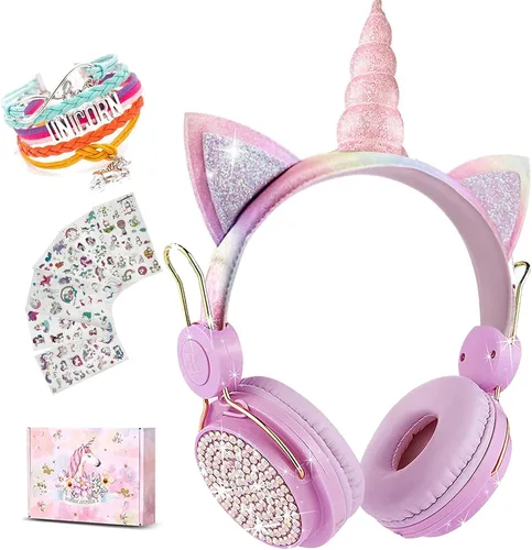Vista 9 de SVYHUOK Auriculares inalámbricos de oreja de gato para niños con micrófono, auriculares Bluetooth sobre la oreja para la escuela, teléfonos
